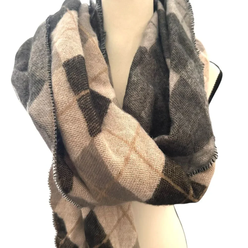 ZARA Plaid Fringe Acrylic‎ Scarf Brown Medium